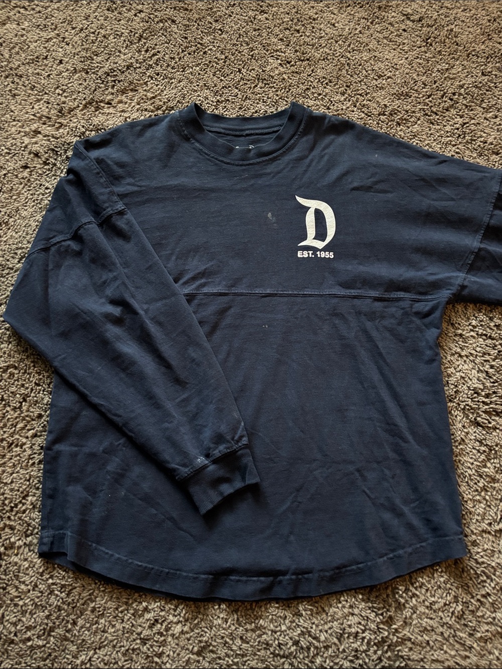 Disney Navy Long-Sleeve Crewneck Shirt with White D Logo